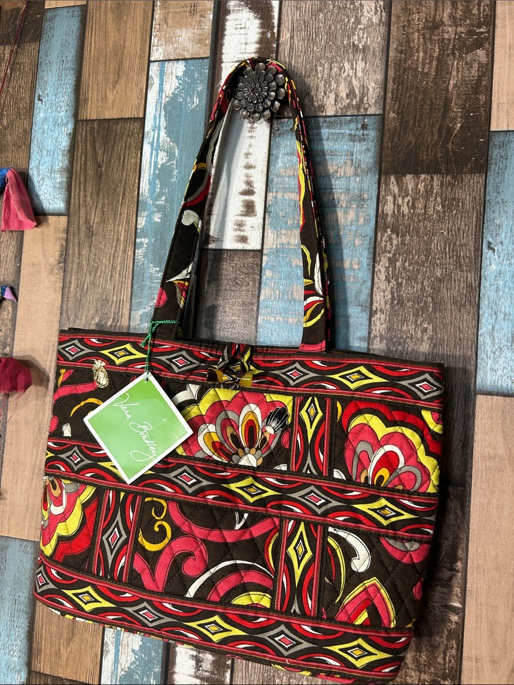 Vera Bradley Quilted Tote in Red, Yellow & Brown Floral Print